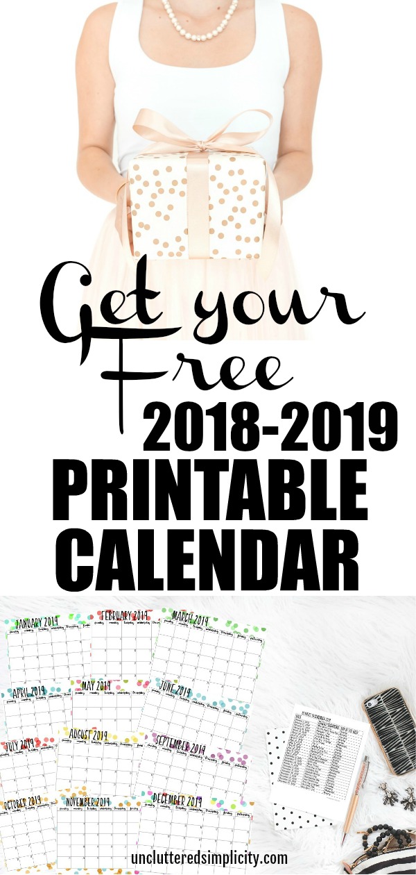 Free printable 2019 calendar with important dates to remember! #unclutteredsimplicity #2019calendar #freeprintables #freecalendar #2019