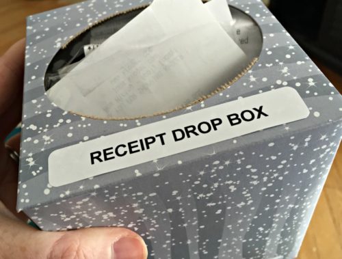 tissue box turned into receipt storage organizing paperwork