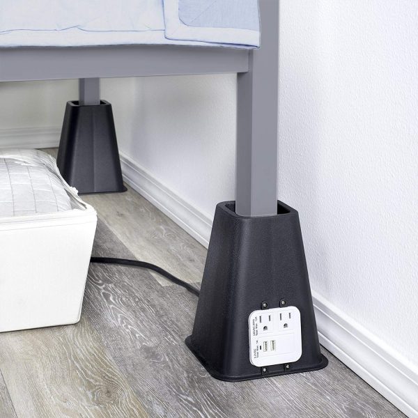 bedroom organization ideas-bed risers with outlet and usb port