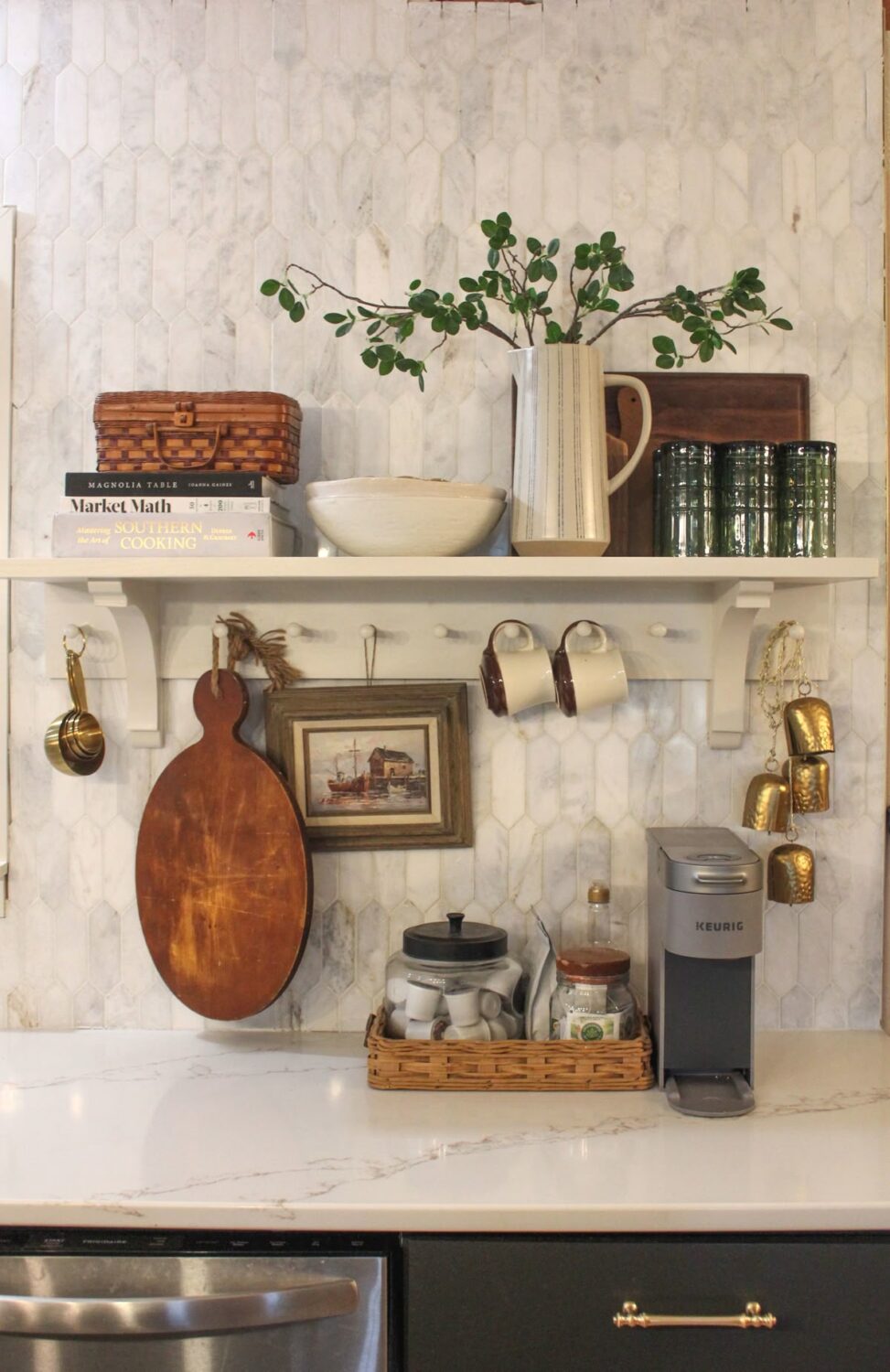 aesthetic kitchen counter organization idea featuring contemporary kitchen storage