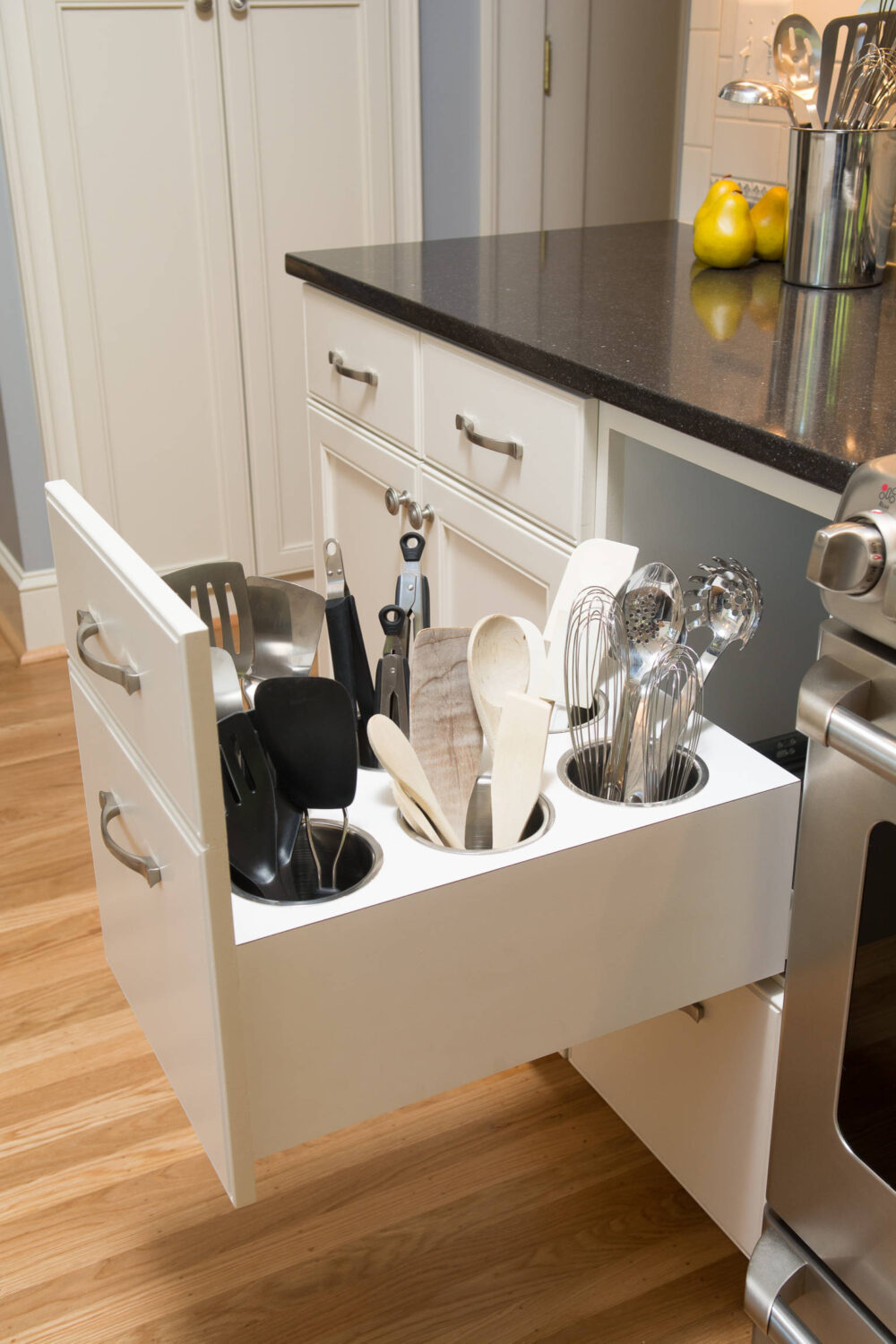 aesthetic kitchen counter organization idea featuring contemporary kitchen storage